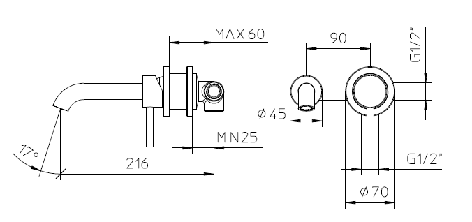BOSSINI (OKI) Смеситель для раковины, из стены Z005302