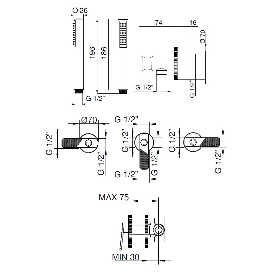 79139810 Palazzani Industrial Cas врезной комплект для ванны и душа