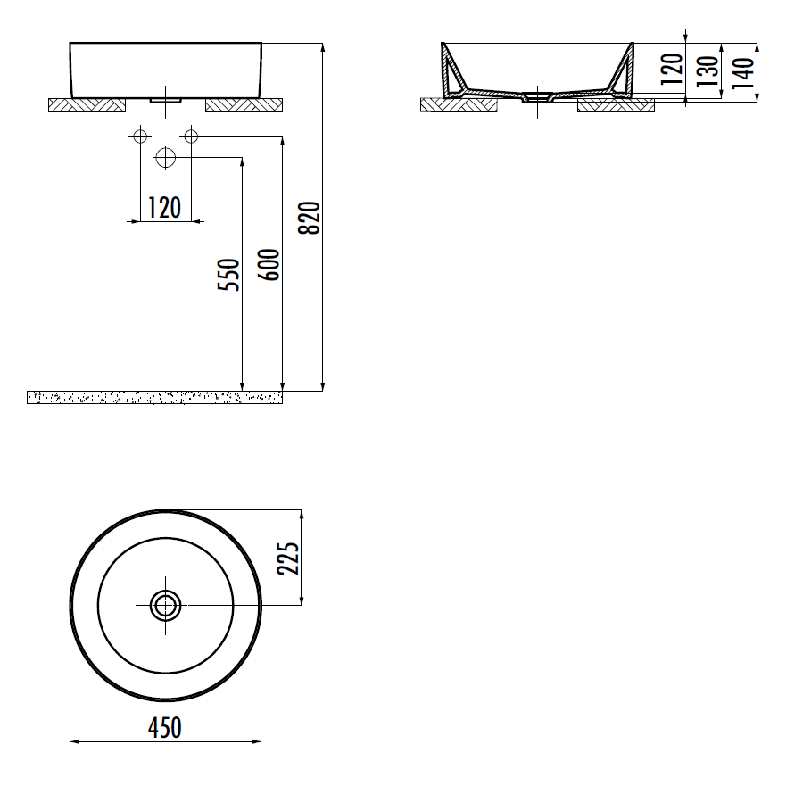 CREAVIT Раковина (45 см) АНТРАЦИТ NC045-00AM00E-0000 NC045-00AM00E-0000