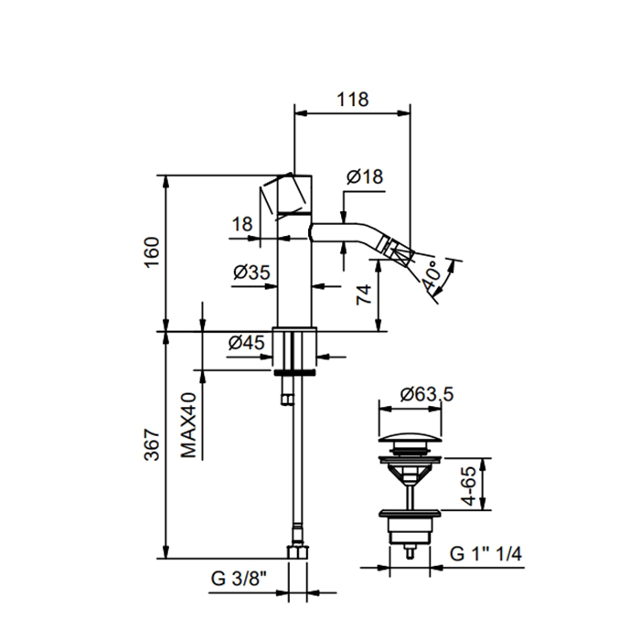 Fantini Nostromo SMALL Смеситель для биде на 1 отв., цвет: черный матовый 50 13 G908F