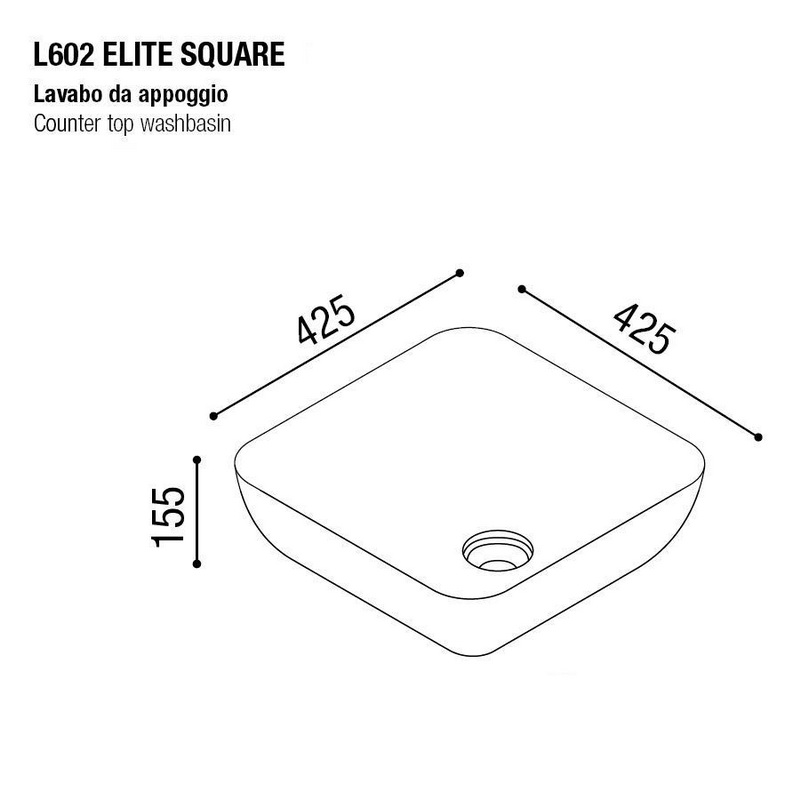 Раковина накладная AeT ELITE SQUARE 43X43 см., без отверстия под смеситель, цвет черный матовый L602T0R0V0105