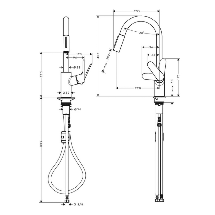 Hansgrohe Focus M41 Смеситель для кухни, 1 отв., цвет: сталь 31833800
