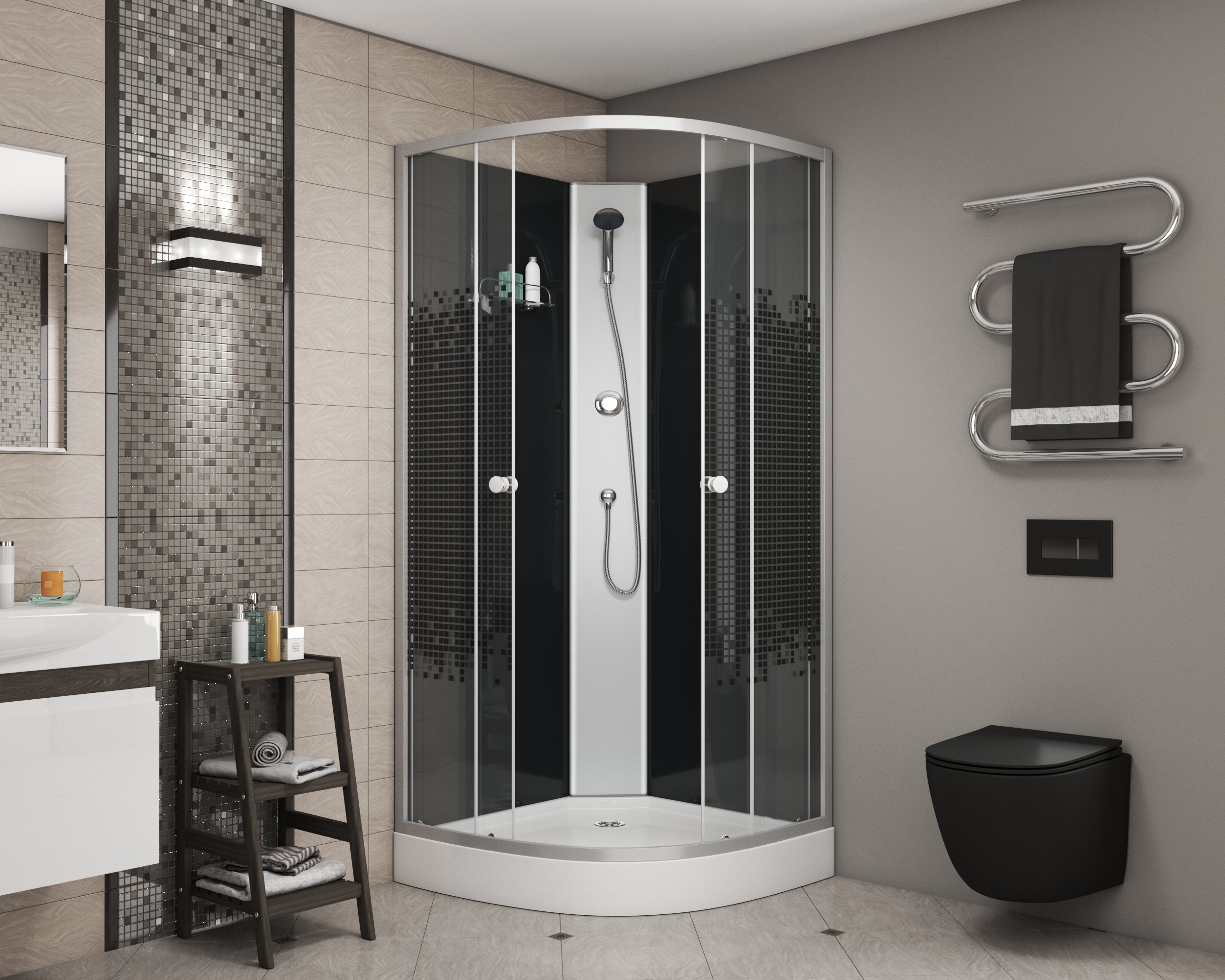 Niagara Eco Душ.каб. NG-4501-14BK (900х900х2000) низкий поддон(13см) стекло мозаика