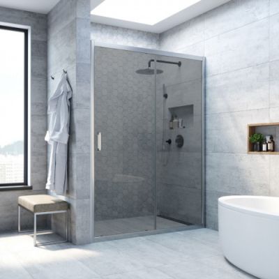 Душевая дверь в нишу  раздвижная 163-168 см, Vegas Glass ZP NOVO h2000 165 07 07 стекло тонированное, профиль матовый хром