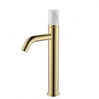 Смеситель STICK для умыв.выс.GOLD MRAMOR WHITE_Комплект 122-G-MR-WHITE
