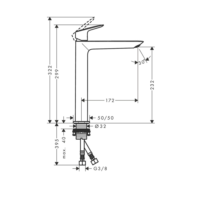 71258670 Hansgrohe Logis Смеситель для раковины, однорычажный, 240 Fine, без сливного гарнитура, цвет: матовый черный