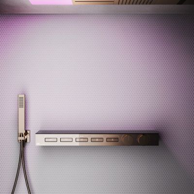 Gessi Hi-Fi Термостат для душа, с вкл. до 5 источников одновременно, с полкой из черного мат. стекла, внешняя часть, цвет: Copper PVD 63028#030