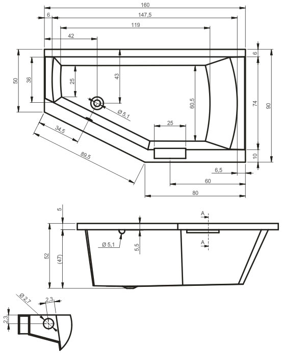 Ванна акриловая RIHO Geta 160x90 R правая BA8600500000000
