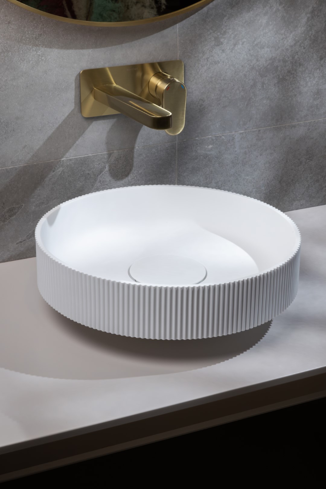 Раковина накладная рифленая Corian 400*130 Matte white 801-R-MW