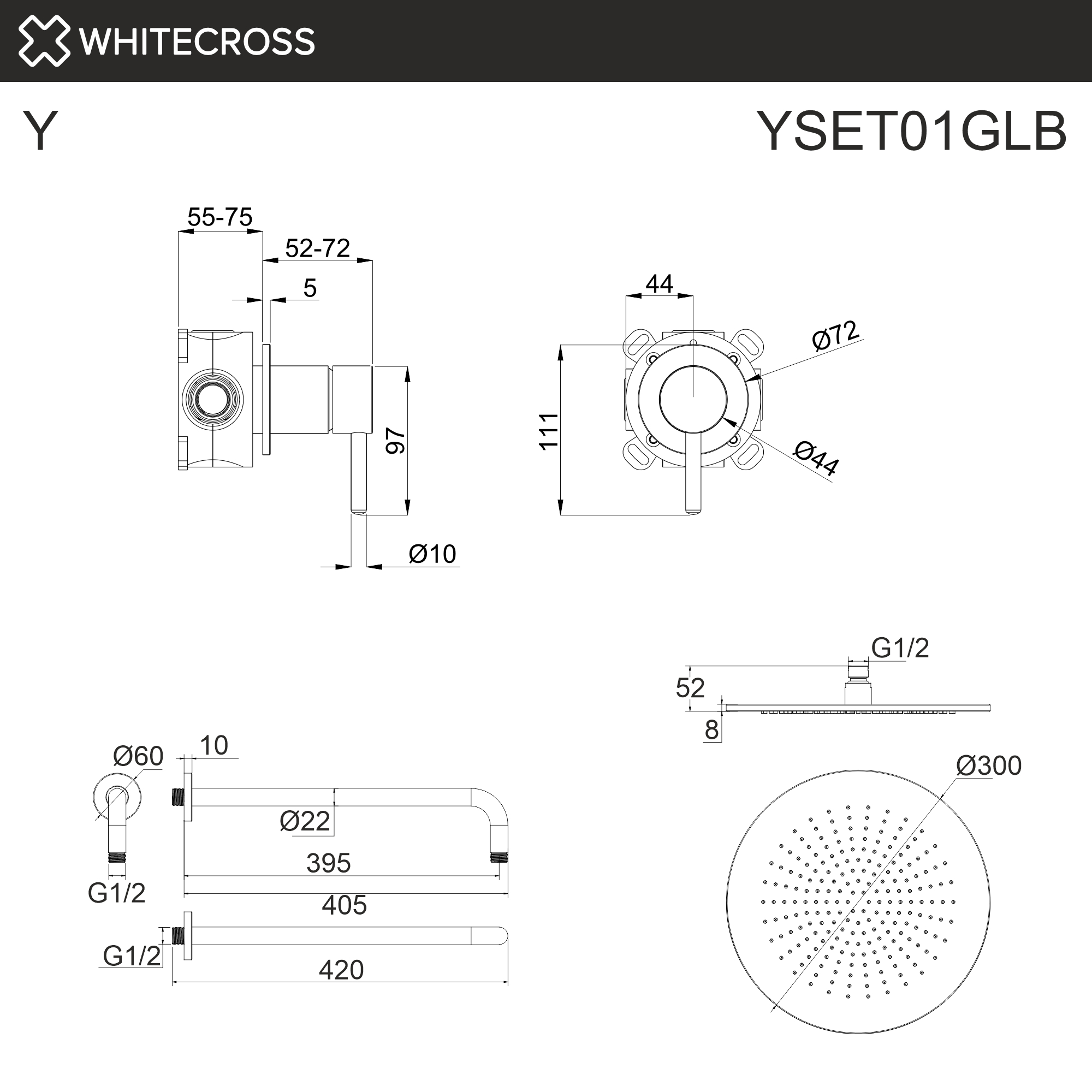 Система для душа скрытого монтажа WHITECROSS YSET01GLB (брашированное золото)