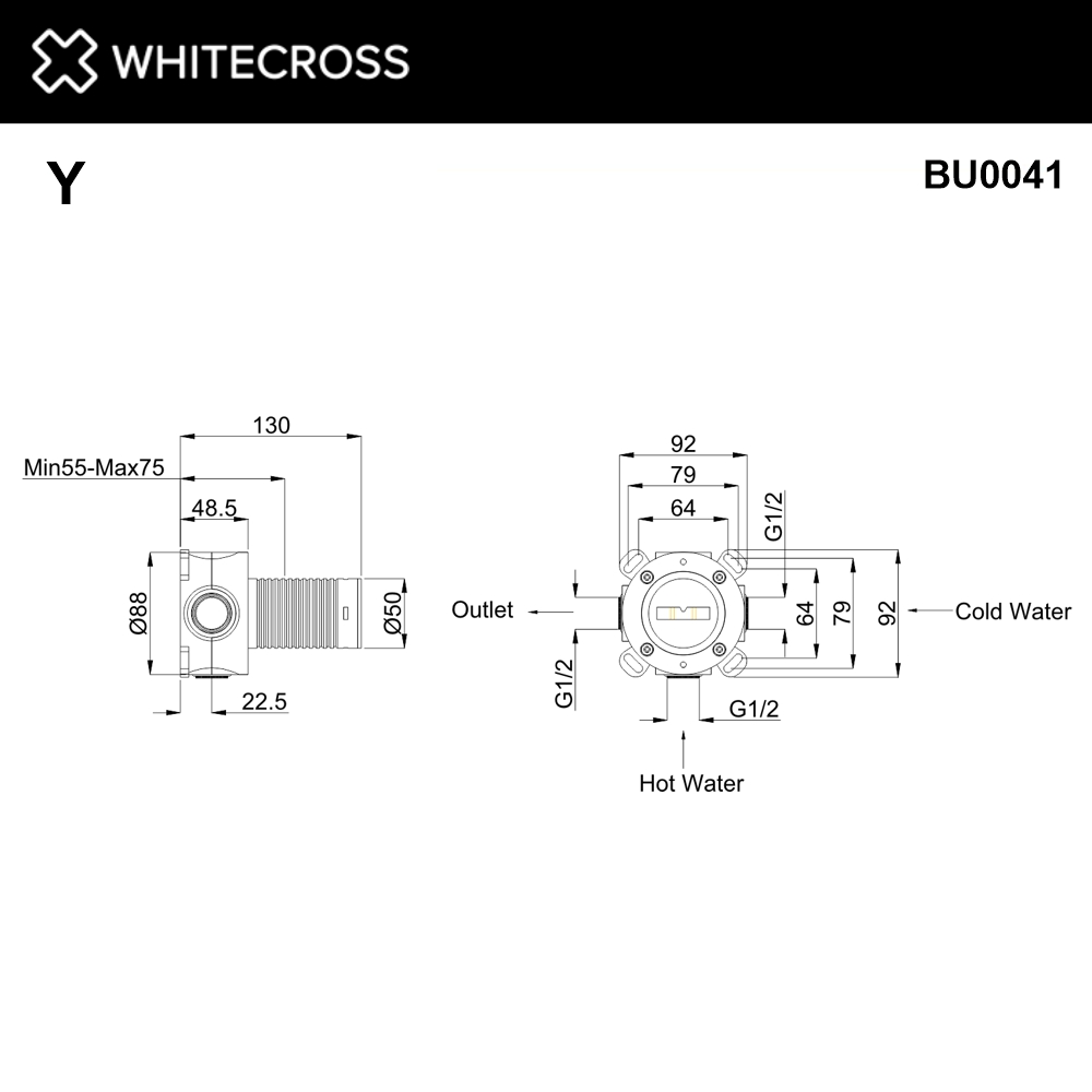 Встраиваемая часть смесителя на 1 потребитель WHITECROSS Y1241/X1441