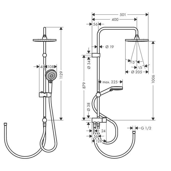 Hansgrohe Vernis Blend Душевая стойка с верхним душем 200 1jet Reno, цвет: матовый черный 26272670