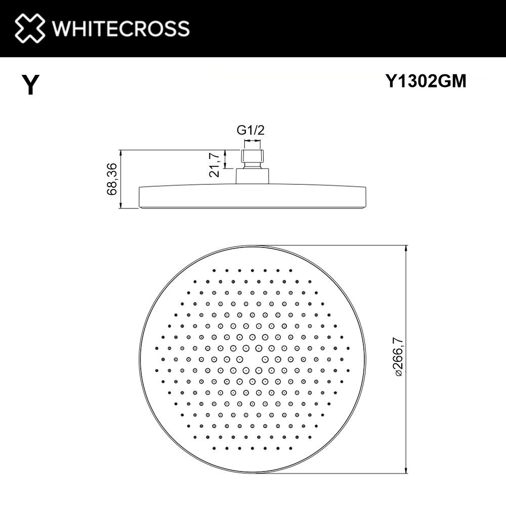 Верхний душ WHITECROSS D=27 см Y1302GM (оружейная сталь)