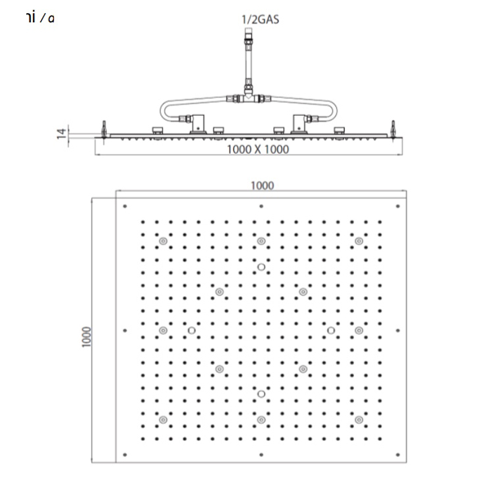 Bossini Dream-XL CUBE Верхний душ 100x100см, с 12 LED RGB, цвет: хром WI0373.030