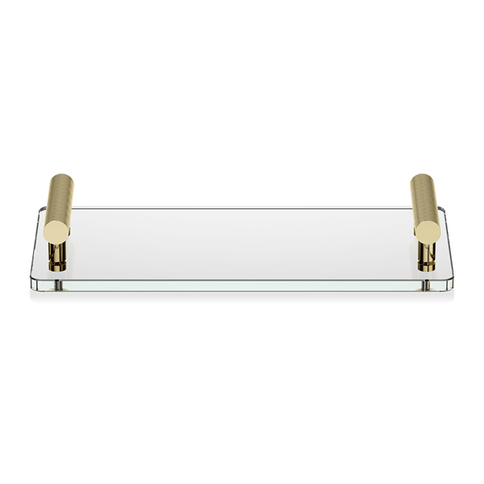 Decor Walther Club Tab Поднос с ручками, стеклянный, настольный, цвет: золото / прозрачное стекло 856122