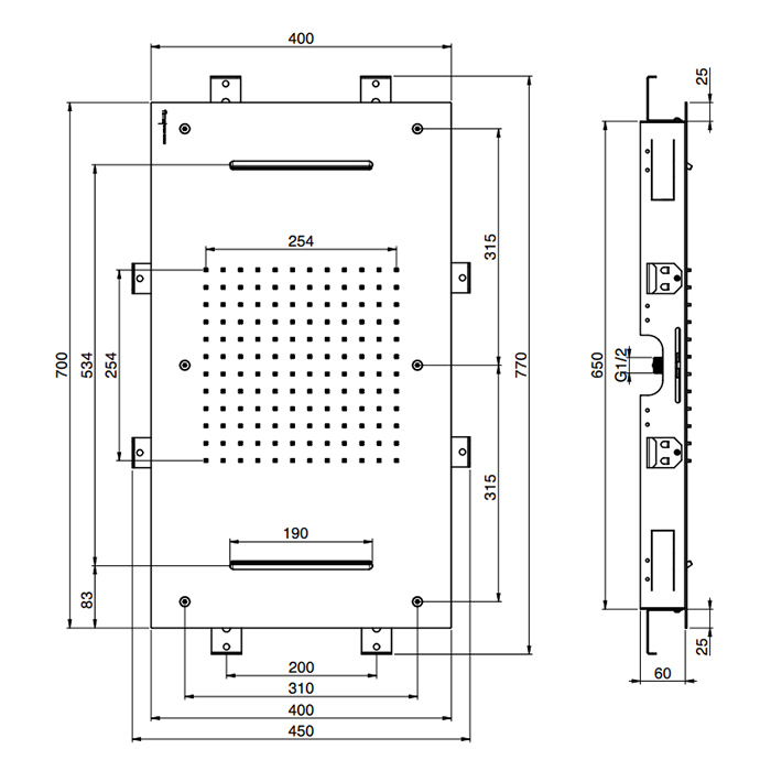 Carlo Frattini Wellness Верхний душ Harmonia 700x400 мм., встраиваемый в потолок, 2 режима: дождь, 2 каскада; нержавеющая сталь, цвет: хром F2903CR