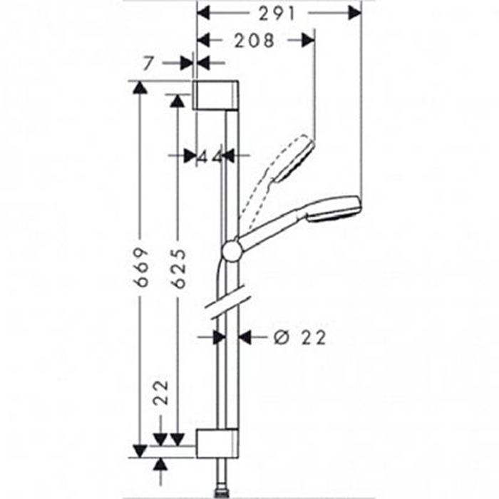 Hansgrohe Crometta Душевой набор: штанга 65см., ручной душ 100, 1jet (Rain), шланг, цвет: белый/хром 26652400