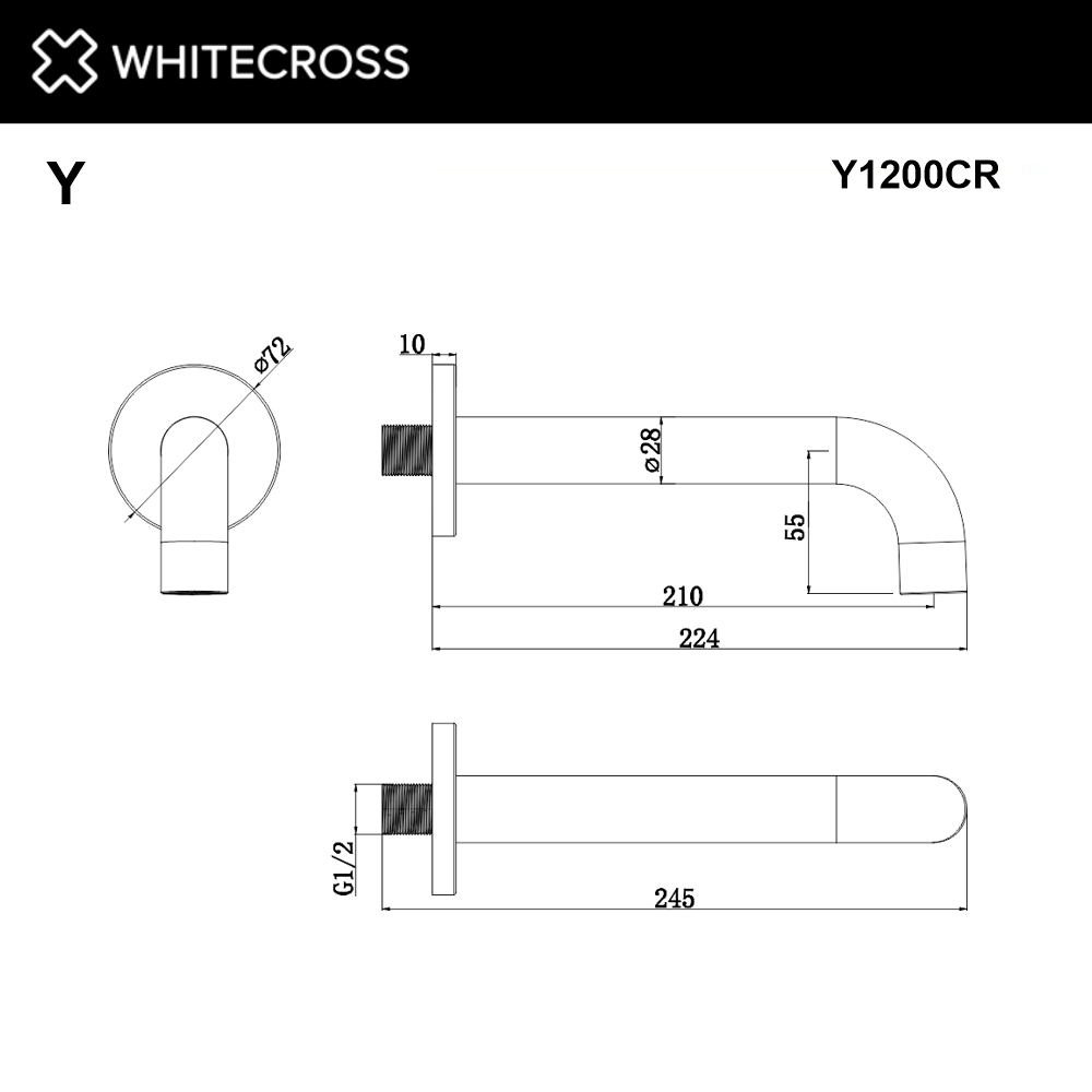 Излив настенный 210 мм WHITECROSS Y1200CR (хром)