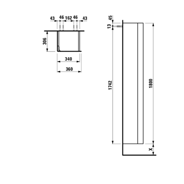 Laufen INO Шкаф подвесной, 36х30.5х180см, с 1 дверцей, SX, цвет: темный орех 4.2545.1.030.171.1