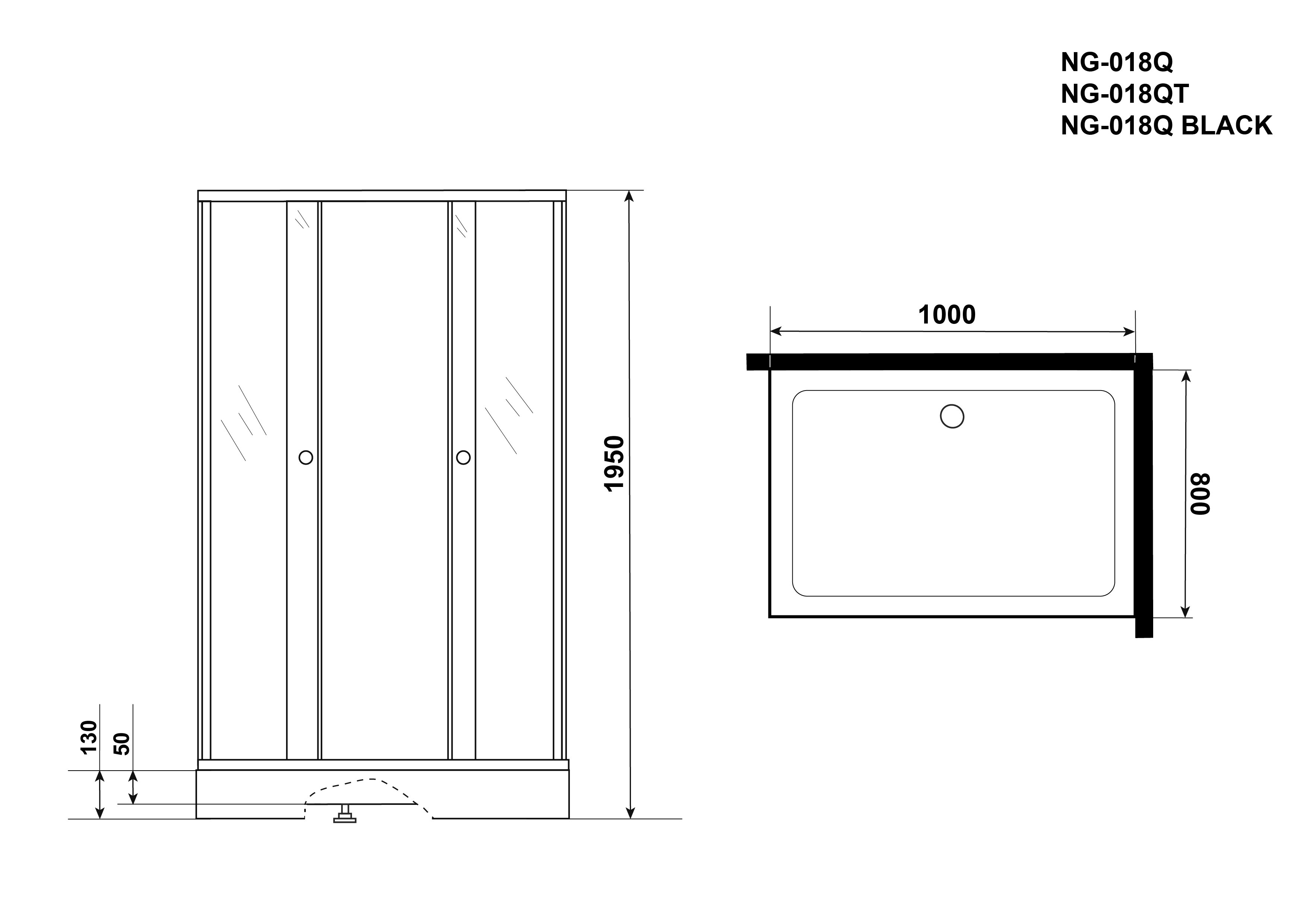 Niagara Eco Душ. уголок NG-018-14Q BLACK (1000х800х1950) низкий поддон(13см) стекло мозаика,
