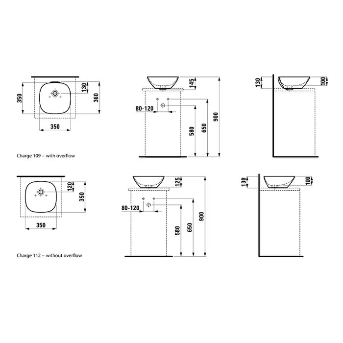 Laufen INO Раковина-чаша 35х35х13 см, без отв., покрытие LLC, цвет: белый 8.1230.0.400.109.1