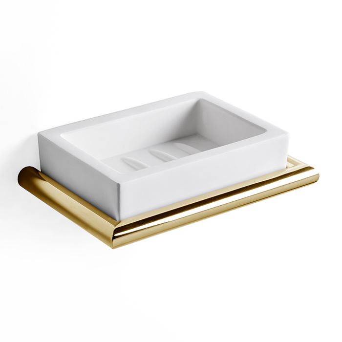 3SC Guy Мыльница подвесная, композит Solid Surface, цвет: белый матовый/золото 24к. Lucido GU01GD