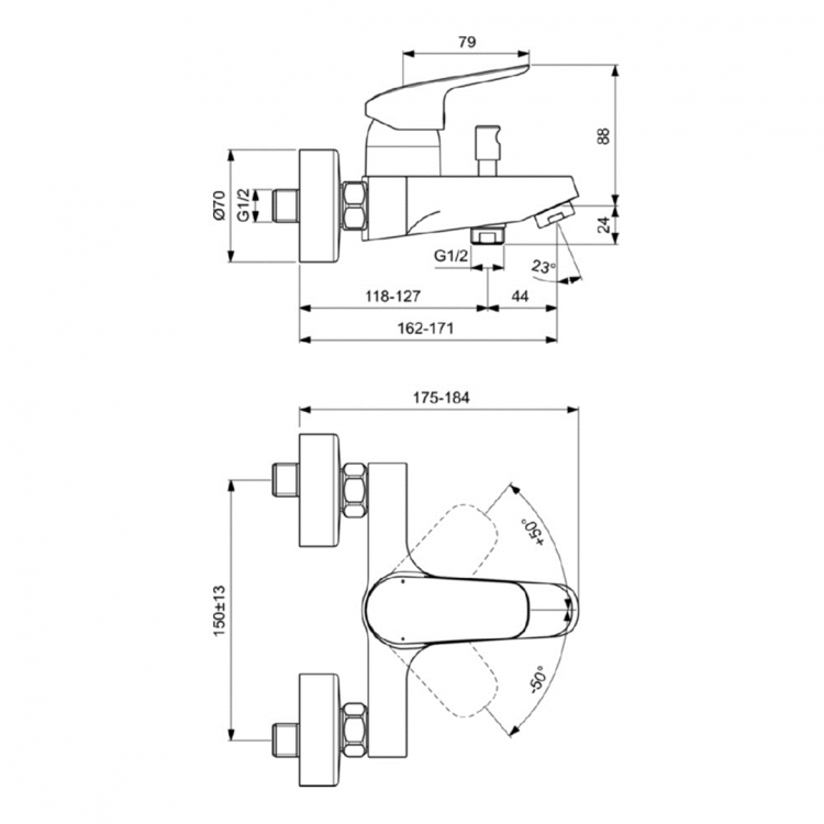 Смеситель для ванны с душем Ideal Standard CERAFLEX B1721AA