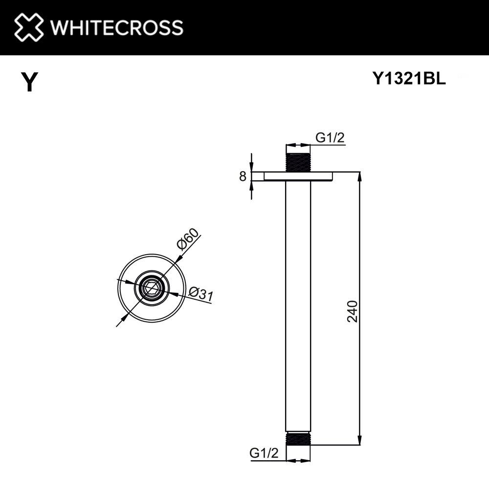Кронштейн душевой потолочный WHITECROSS Y1321BL (черный мат)