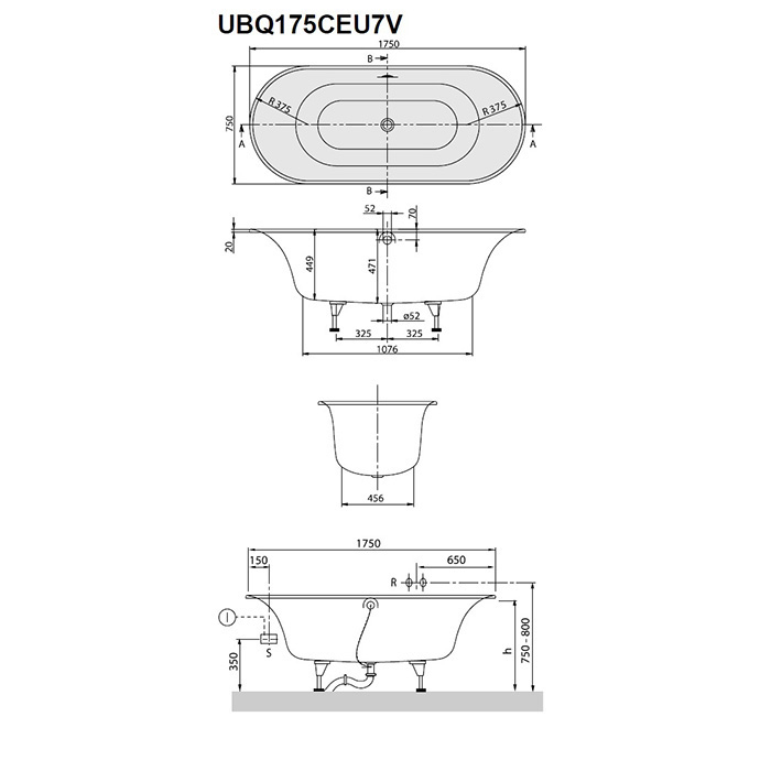 Villeroy&Boch Getus Ванна 175x75 Quaryl