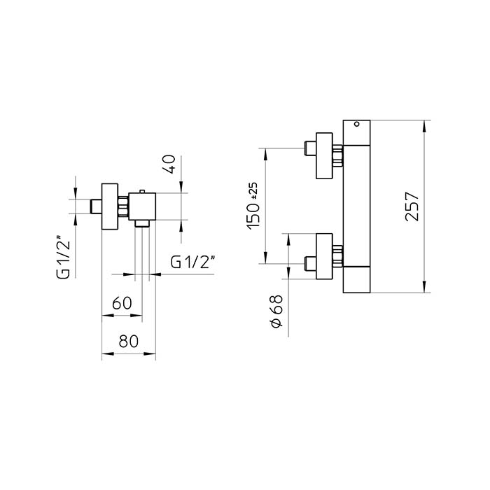 Bossini Cube Tермостат для душа, наружный, 1 выход  1/2', цвет: черный матовый Z004103.073