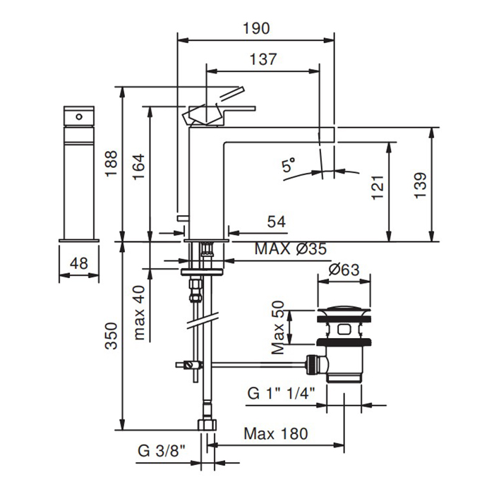 Fantini Mare Смеситель для раковины, 1 отверстие, цвет: хром 51 02 V004F