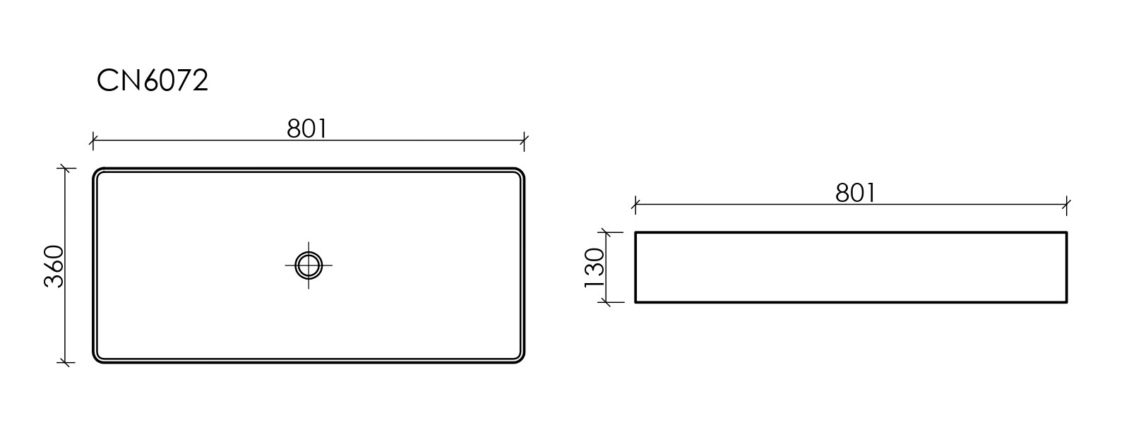 CN6072MB Ceramica Nova Раковина накладная прямоугольная 801x361x130, цвет черный матовый