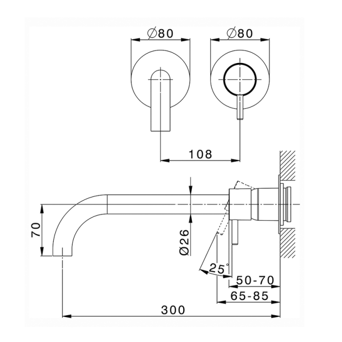 Cisal Less Смеситель для раковины, настенный, цвет: Nichel Spazzolato LN00551F2F
