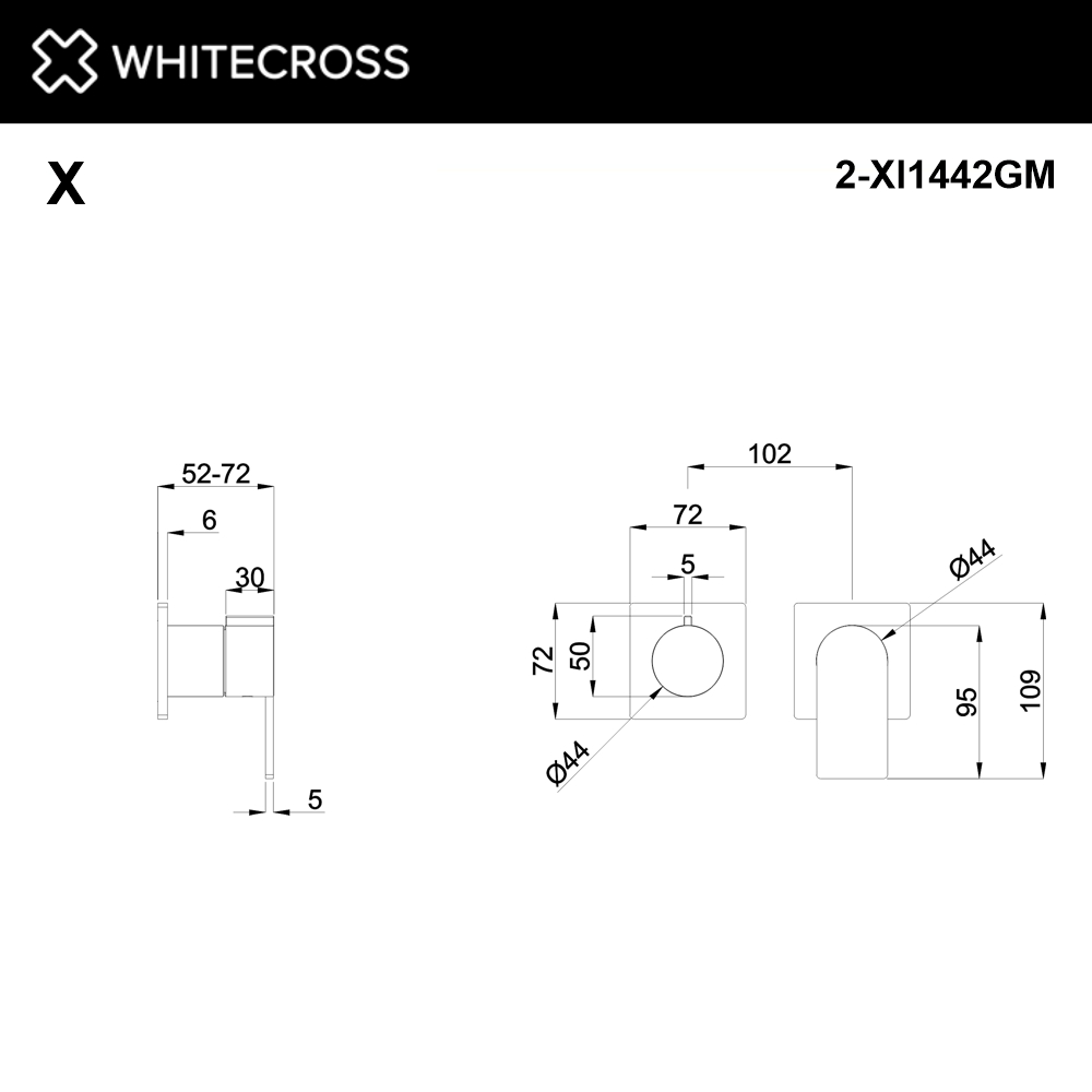 Внешняя часть смесителя для душа на 2 потребителя WHITECROSS XI1442GM (оружейная сталь)