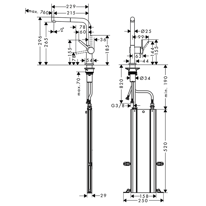 72809670 Hansgrohe Talis M54 Смеситель для кухни, 1 отв., с вытяжным изливом 1jet, sBox, цвет: чёрный матовый