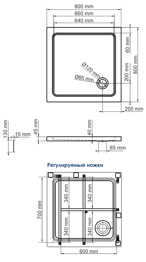 WasserKRAFT Amper 29T02 Душевой поддон Размеры 80х17,5х80 см