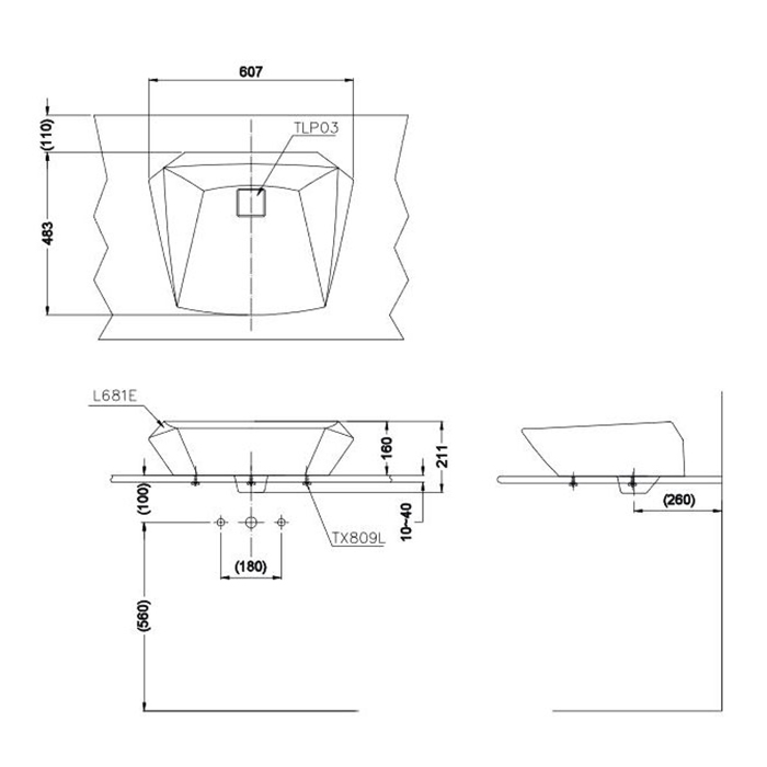 LW681B#W TOTO Jewelhex Раковина наклвдная 60.7х48.3 см, цвет: белый