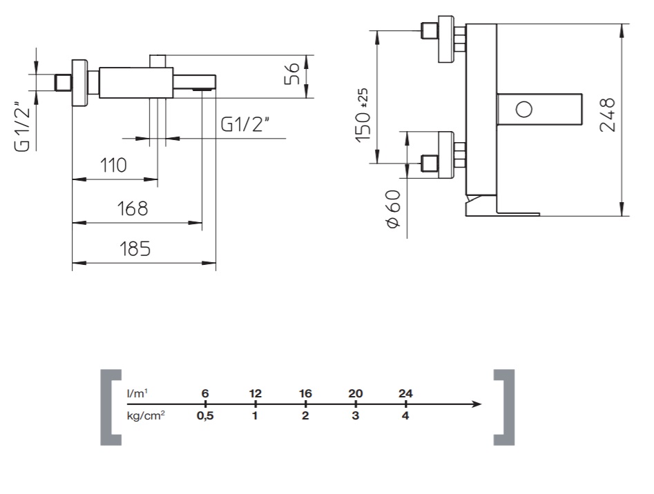 58101539 Palazzani Qadra настенный смеситель для ванны и душа, 1/2" чёрный матовый