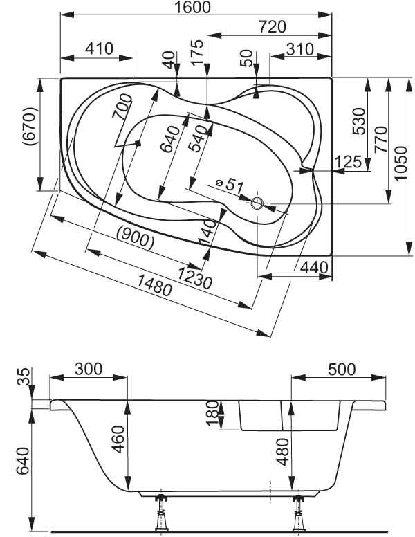 Акриловая ванна 160x105 VAGNERPLAST MELITE 160 Left
