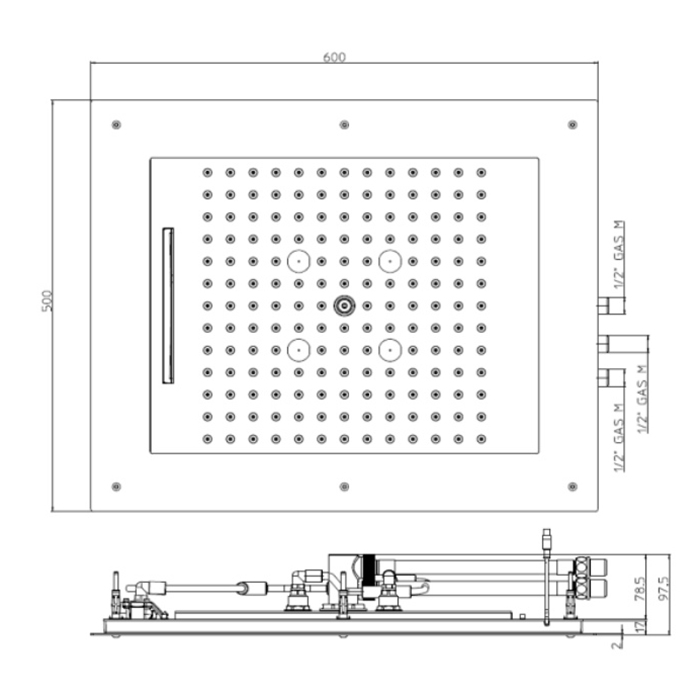 Bossini Frame Multifunctions Верхний душ 60x50см., 3 режима, потолочный, цвет: хром HI0930.030