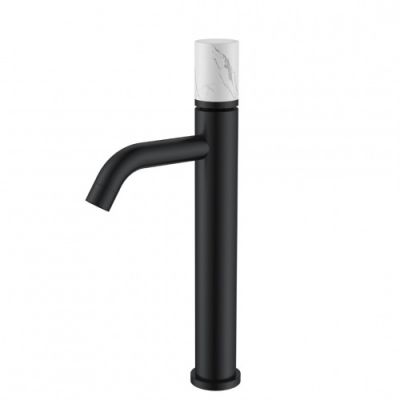 Смеситель для накладной раковины Boheme STICK BLACK MRAMOR WHITE_Комплект 122-B-MR-W