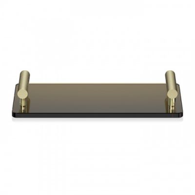 Decor Walther Club Tab Поднос с ручками, стеклянный, настольный, цвет: матовое золото / тёмно-коричневое стекло 856183