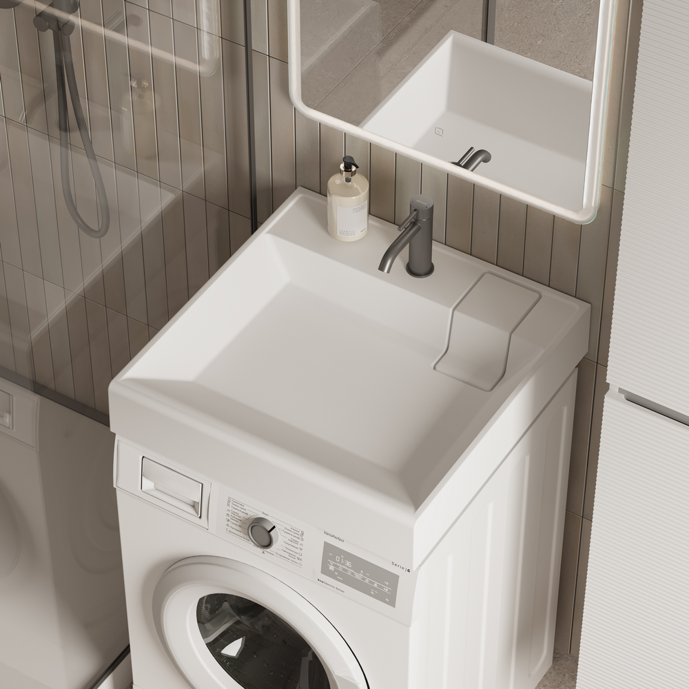 CN0101 Ceramica Nova Раковина над стиральной машиной CERAMICANOVA Quattro 600x600x123 мм, с кронштейнами, белый, арт. CN0101