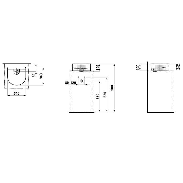 Laufen Sonar Раковина 34x34х13 см, без отв., без перелива, цвет: белый 8.1234.1.000.112.1