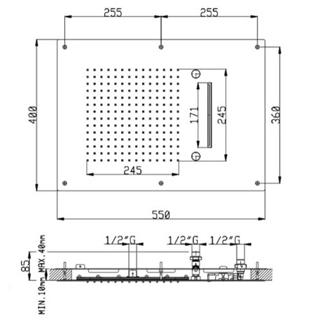 AquaElite душ встраиваемый в потолок 3 режима 550x400 SF021A06Q золото