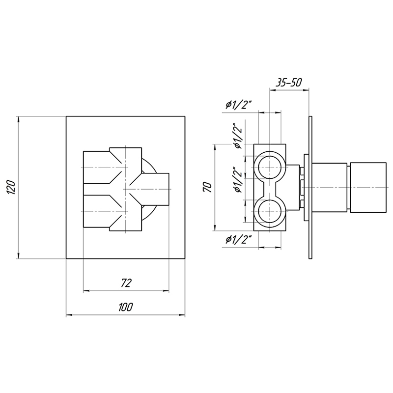 KVANT Девиатор поворотный, 4-х позиционный, скрытого монтажа ML.KVT-2728.CR