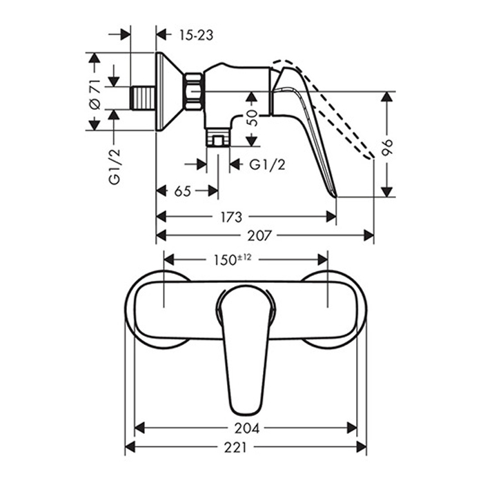 Hansgrohe Novus Loop Однорычажный смеситель для душа, с рукояткой-петлей, внешний монтаж, хром 71360000