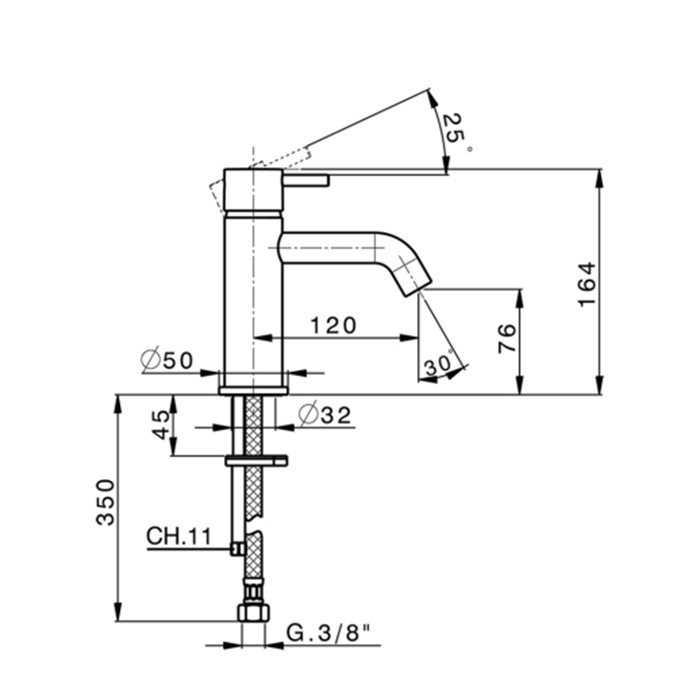 Cisal Less New Смеситель для раковины, на 1 отв., цвет: Nichel Spazzolato LN0005402F