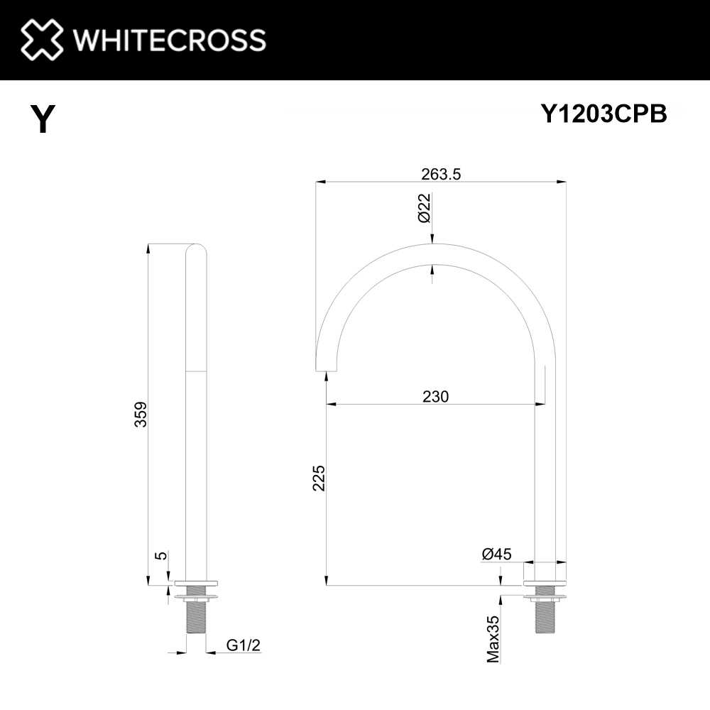 Излив отдельностоящий WHITECROSS Y1203CPB (брашированная медь)