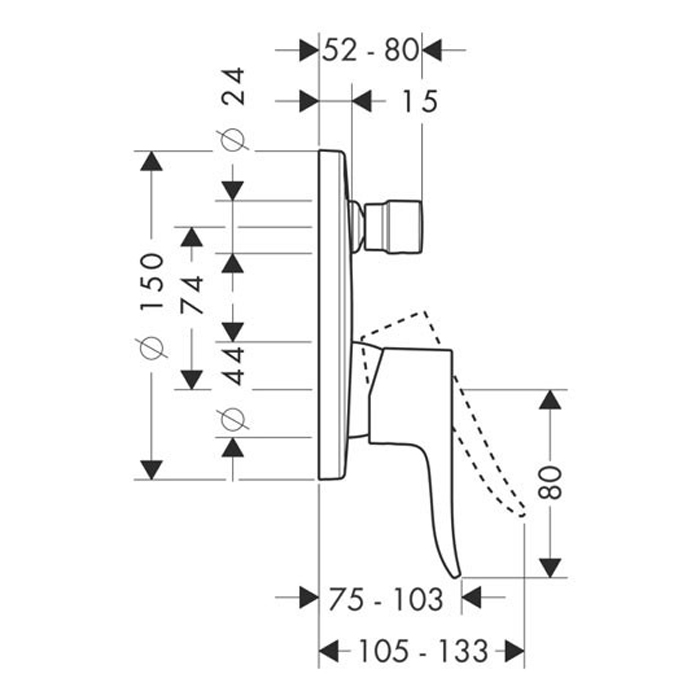 31484000 Hansgrohe Metris S Смеситель для ванны, однорычажный, СМ, внешняя часть, цвет: хром
